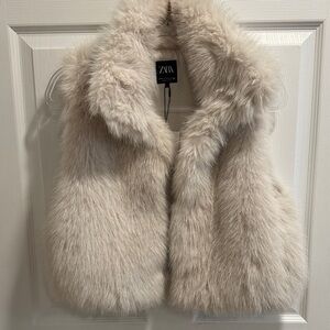 Zara Lux and Plush Faux Fur Vest in light Beige